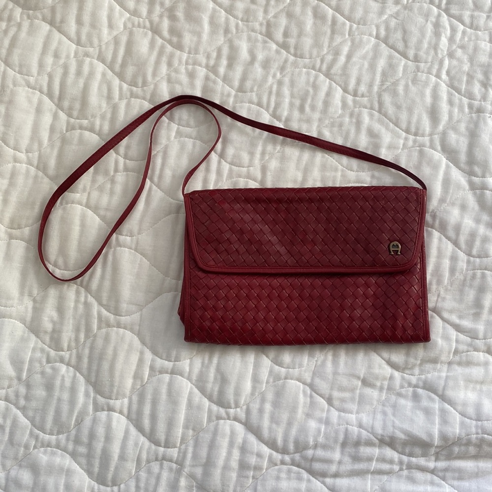 Vintage 80s leather Etienne Aigner woven leather clutch purse - Picture 2 of 5